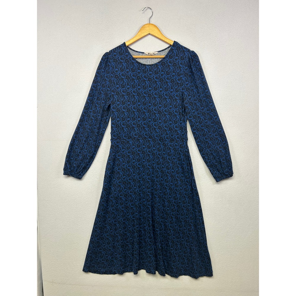 Cottagecore Dark Academia Boden Womens 10P Blue Black Floral Scroll Jersey Dress